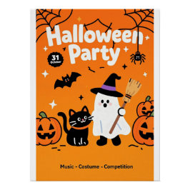 Schattigee Ghost Black Cat Halloween Party Perfect Poster