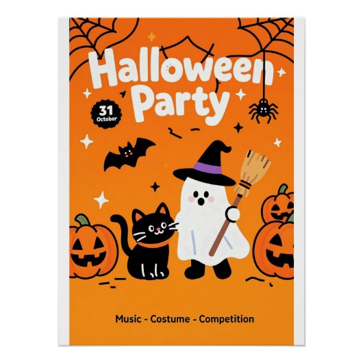 Schattigee Ghost Black Cat Halloween Party Perfect Poster (Voorkant)