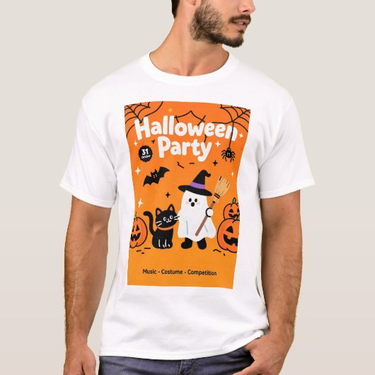 Schattigee Ghost Black Cat Halloween Party T-shirt (Voorkant)