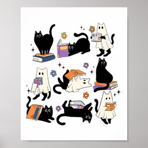 Schattigee Ghost Black Cat Leesboeken Spooky Hallo Poster