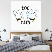 Schattigee Ghost Boo Bees - Funny Halloween op wit Canvas Afdruk (Insitu (Slaapkamer))
