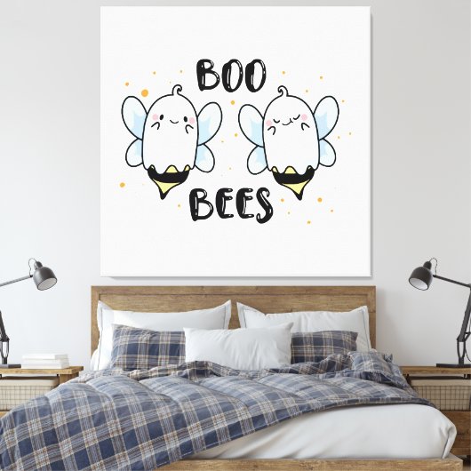Schattigee Ghost Boo Bees - Funny Halloween op wit Canvas Afdruk (Insitu (Slaapkamer))