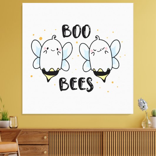 Schattigee Ghost Boo Bees - Funny Halloween op wit Canvas Afdruk (Insitu (Woonkamer))