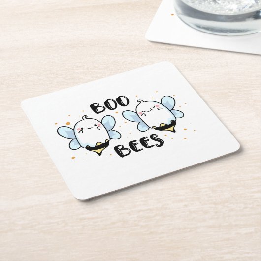 Schattigee Ghost Boo Bees - Funny Halloween op wit Kartonnen Onderzetters (Schuin)