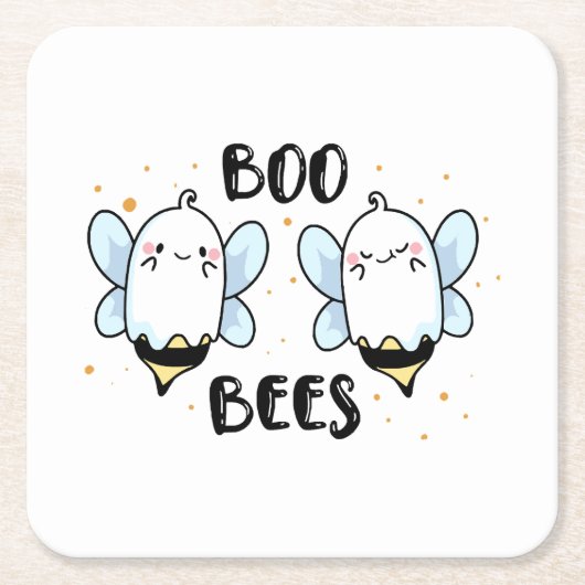 Schattigee Ghost Boo Bees - Funny Halloween op wit Kartonnen Onderzetters (Voorkant)
