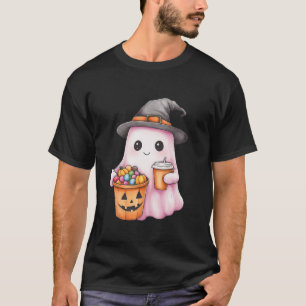 Schattigee Ghost Boo Coffee Pumpkin Pet Kleurrijke T-shirt