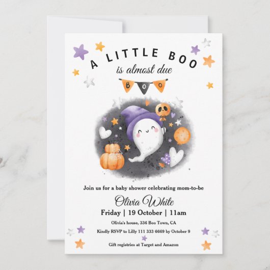 Schattigee Ghost Boo Halloween Baby shower Uitnodi Kaart (Voorkant)
