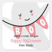 SCHATTIGEE GHOST BOO HALLOWEEN KINDER TRAKTATIE VIERKANTE STICKER (Voorkant)