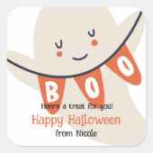 SCHATTIGEE GHOST BOO HALLOWEEN KINDER TRAKTATIE VIERKANTE STICKER (Voorkant)