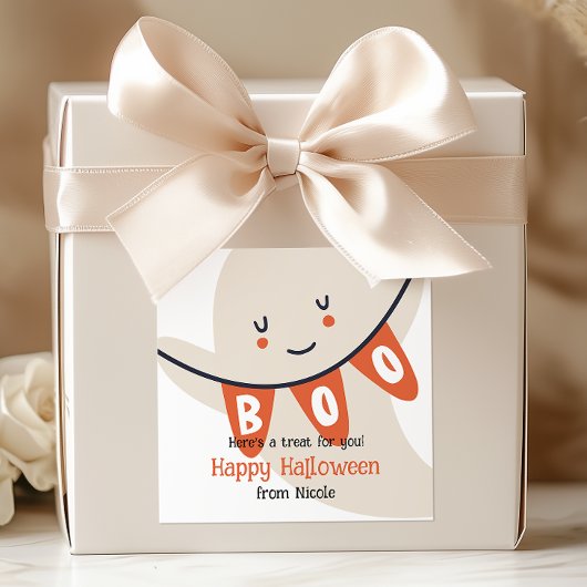 SCHATTIGEE GHOST BOO HALLOWEEN KINDER TRAKTATIE VIERKANTE STICKER