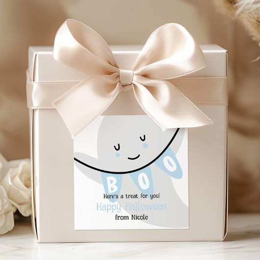 SCHATTIGEE GHOST BOO HALLOWEEN KINDER TRAKTATIE VIERKANTE STICKER