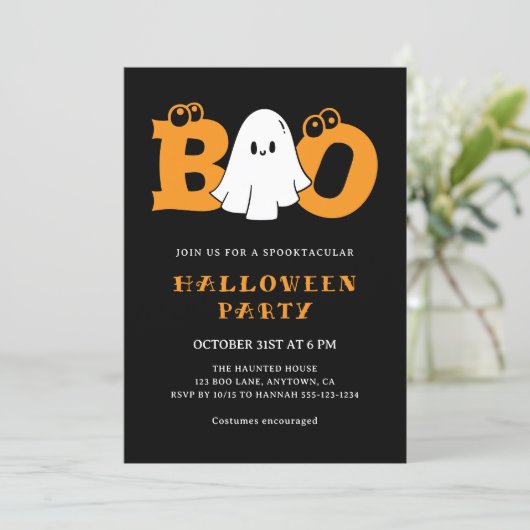 Schattigee Ghost Boo Leuke Kinder Halloween Party Kaart (Staand voorkant)