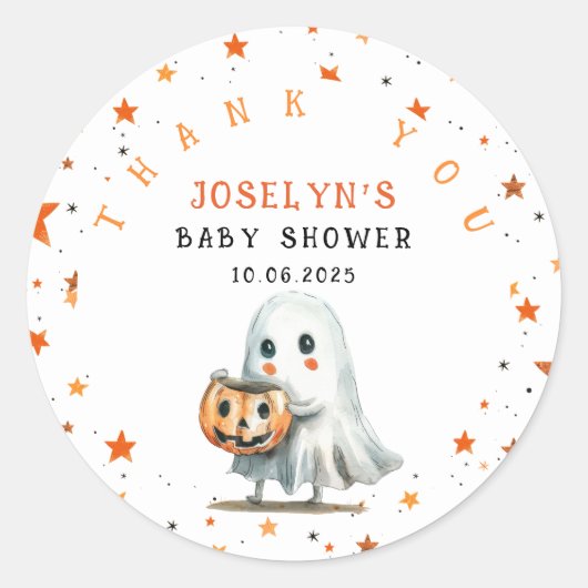 Schattigee Ghost BOO met Star Pattern Halloween Ronde Sticker (Voorkant)