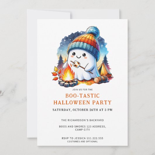 Schattigee Ghost Boo-Tastic Halloween Party Kaart (Voorkant)