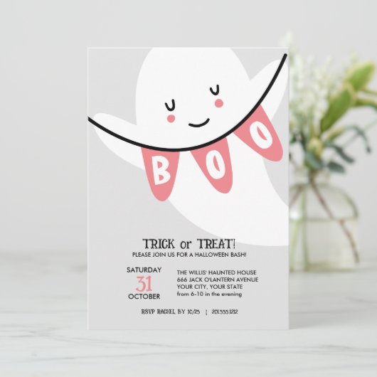 SCHATTIGEE GHOST BOO TRUC OF BEHANDELT KINDER HALL KAART (Staand voorkant)