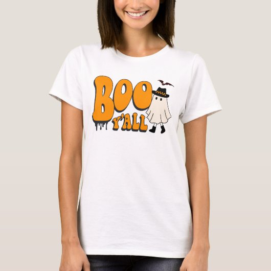 Schattigee Ghost Boo Y'all Funny Halloween T-shirt (Voorkant)