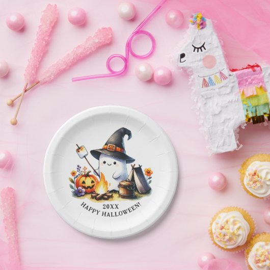 Schattigee Ghost Camping Happy Halloween Papieren Bordje (Feest)