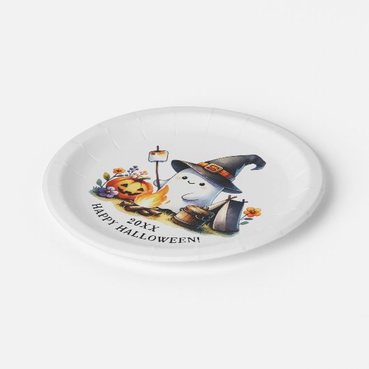 Schattigee Ghost Camping Happy Halloween Papieren Bordje (Gekanteld)