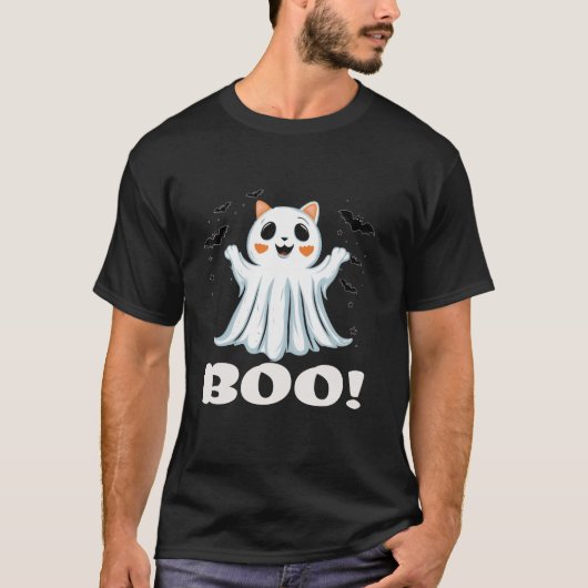 Schattigee Ghost Cat Boo Kat Halloween T-shirt (Voorkant)
