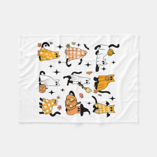 Schattigee Ghost Cat Funny Halloween outfit kostuu Fleece Deken (Voorkant (Horizontaal))