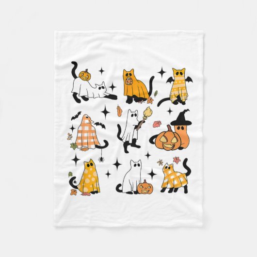 Schattigee Ghost Cat Funny Halloween outfit kostuu Fleece Deken (Voorkant)