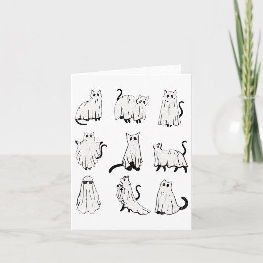 Schattigee Ghost Cat Funny Halloween outfit kostuu Kaart (Voorkant)