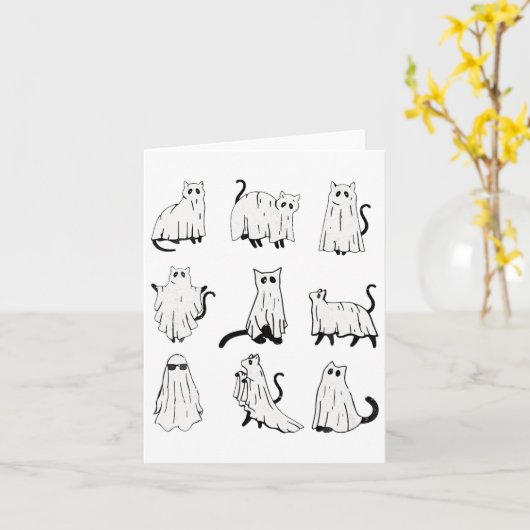 Schattigee Ghost Cat Funny Halloween outfit kostuu Kaart (Gele Bloem)