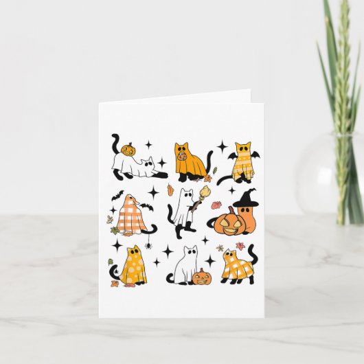 Schattigee Ghost Cat Funny Halloween outfit kostuu Kaart (Voorkant)