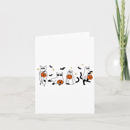 Schattigee Ghost Cat Funny Halloween outfit kostuu Kaart (Voorkant)
