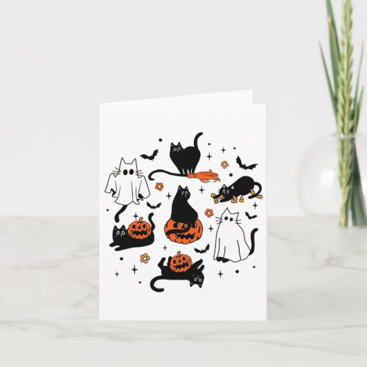 Schattigee Ghost Cat Funny Halloween outfit kostuu Kaart (Voorkant)