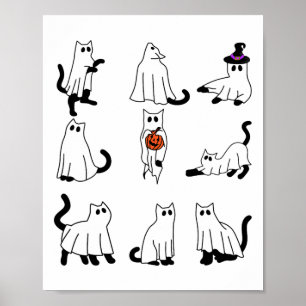 Schattigee Ghost Cat Funny Halloween outfit kostuu Poster