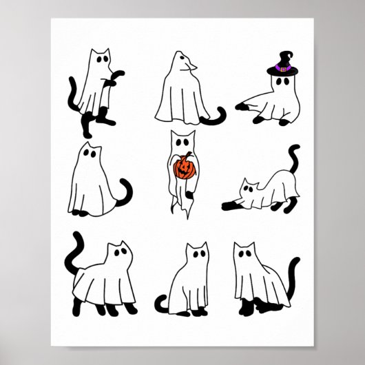 Schattigee Ghost Cat Funny Halloween outfit kostuu Poster (Voorkant)