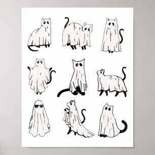 Schattigee Ghost Cat Funny Halloween outfit kostuu Poster