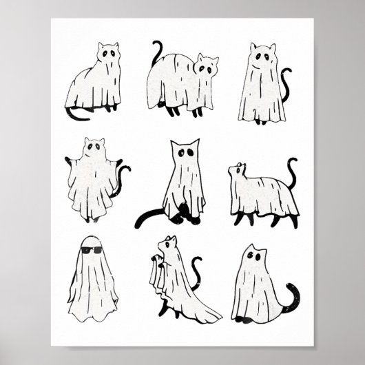 Schattigee Ghost Cat Funny Halloween outfit kostuu Poster (Voorkant)