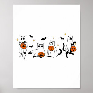 Schattigee Ghost Cat Funny Halloween outfit kostuu Poster