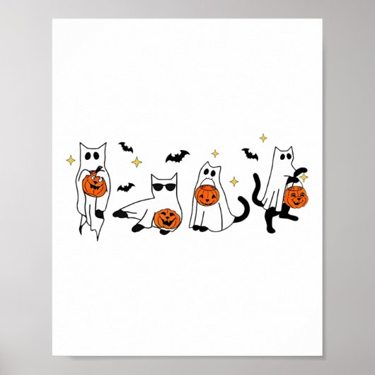 Schattigee Ghost Cat Funny Halloween outfit kostuu Poster (Voorkant)