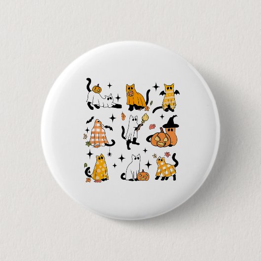 Schattigee Ghost Cat Funny Halloween outfit kostuu Ronde Button 5,7 Cm (Voorkant)