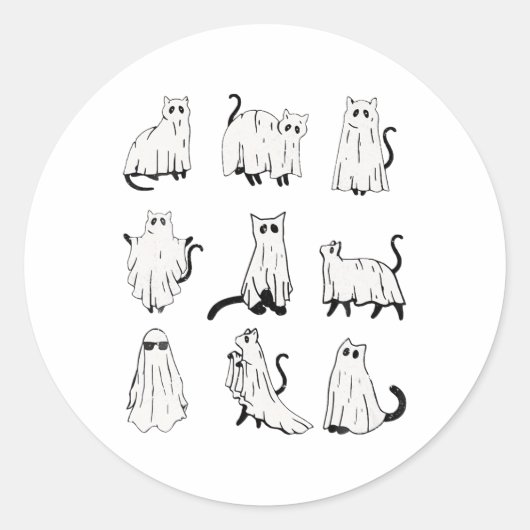 Schattigee Ghost Cat Funny Halloween outfit kostuu Ronde Sticker (Voorkant)