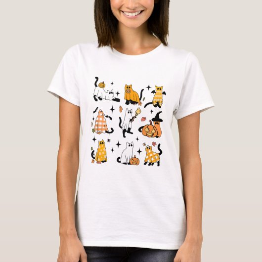Schattigee Ghost Cat Funny Halloween outfit kostuu T-shirt (Voorkant)