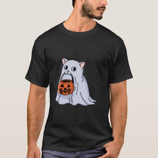 Schattigee Ghost Cat Halloween Boo T-shirt (Voorkant)