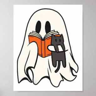 Schattigee Ghost Cat Leesboek Spooky Seizoen Hallo Poster