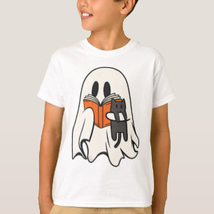 Schattigee Ghost Cat Leesboek Spooky Seizoen Hallo T-shirt