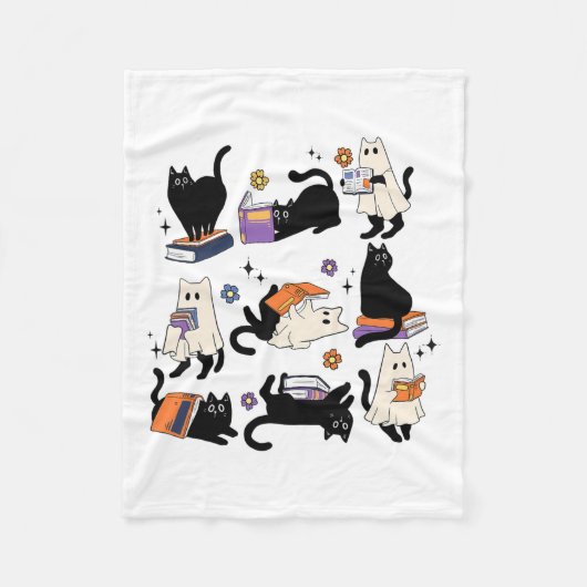 Schattigee Ghost Cat Leesboeken Lover Bookish Hall Fleece Deken (Voorkant)