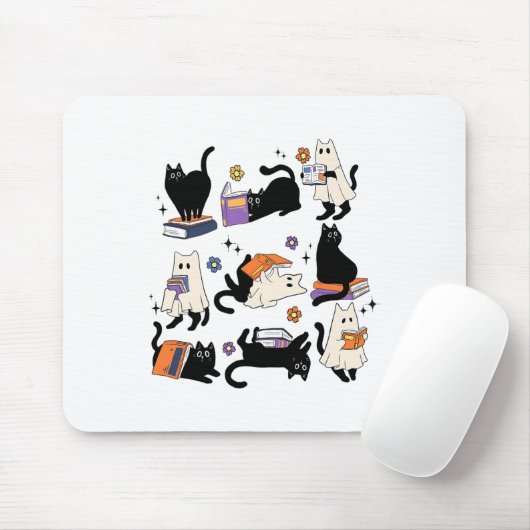 Schattigee Ghost Cat Leesboeken Lover Bookish Hall Muismat (Met muis)