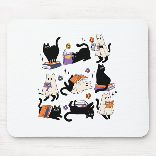 Schattigee Ghost Cat Leesboeken Lover Bookish Hall Muismat (Voorkant)