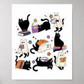 Schattigee Ghost Cat Leesboeken Lover Bookish Hall Poster (Voorkant)