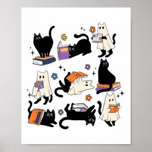 Schattigee Ghost Cat Leesboeken Lover Bookish Hall Poster