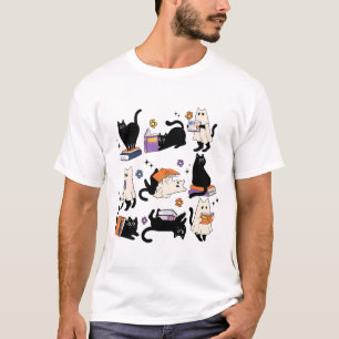 Schattigee Ghost Cat Leesboeken Lover Bookish Hall T-shirt