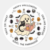 Schattigee Ghost & Cat Round Sticker - Halloween L (Voorkant)