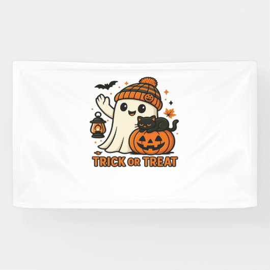 Schattigee Ghost Cat Spooky Halloween Kitten Magis Spandoek (Horizontaal)